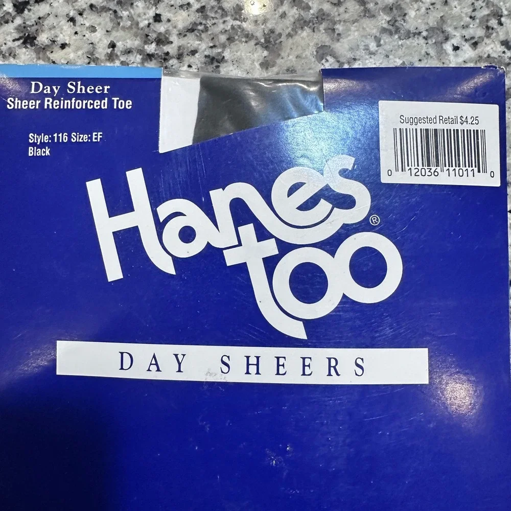 Hanes Too!‎ Alive Sheer Support Pantyhose Classic Navy Barely Black Size CD EF